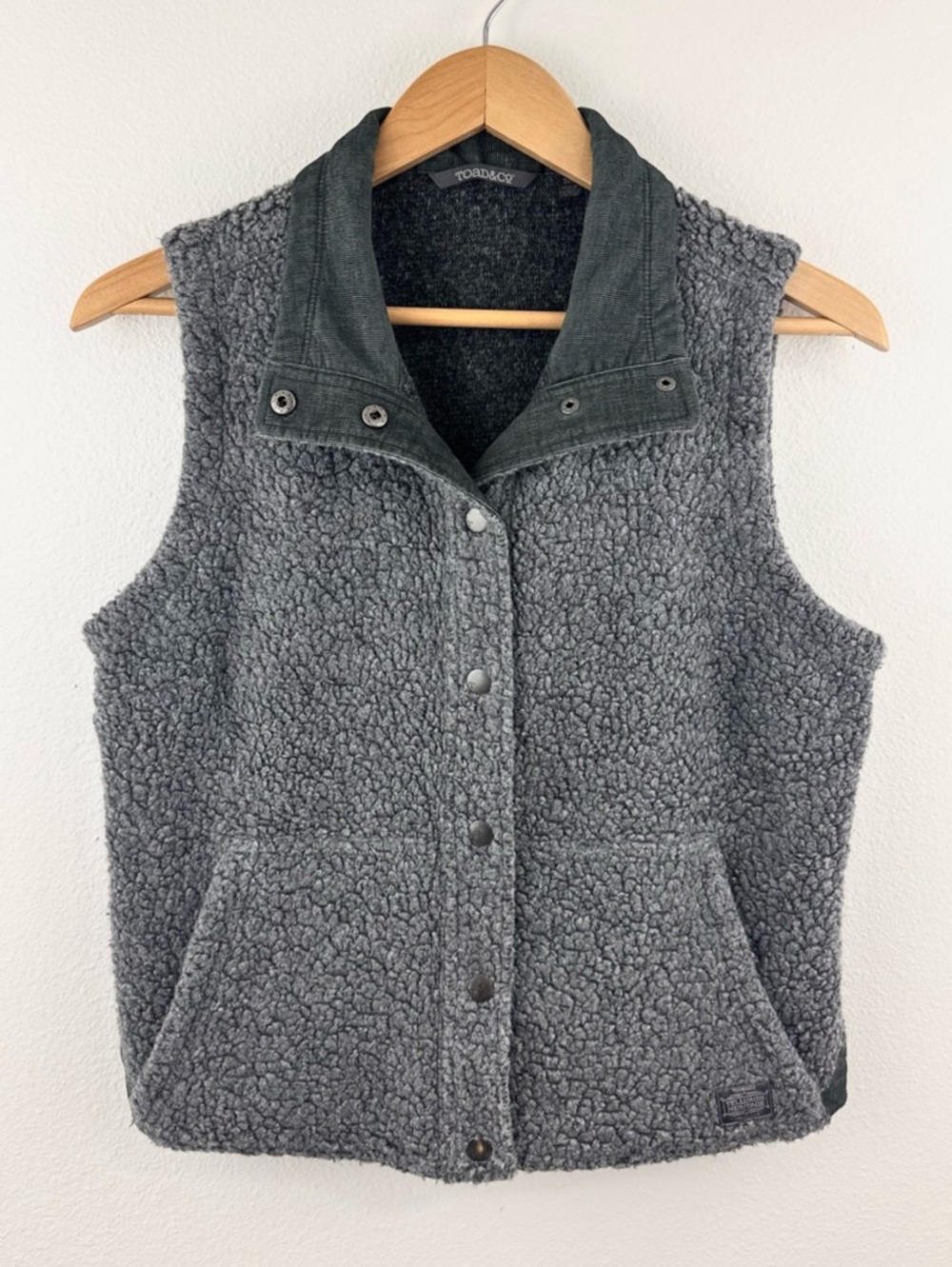 Toad&Co Sheridan Sherpa Vest Gray Size Medium Wool Blend Cabincore Gorpcore